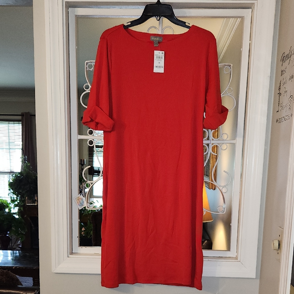 Style & Co. Orange Sheath Dress with Cuffed 3/4 Sleeves